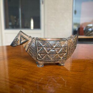 Vintage Folk Art Takahashi San Francisco Stoneware Dog Votive Holder